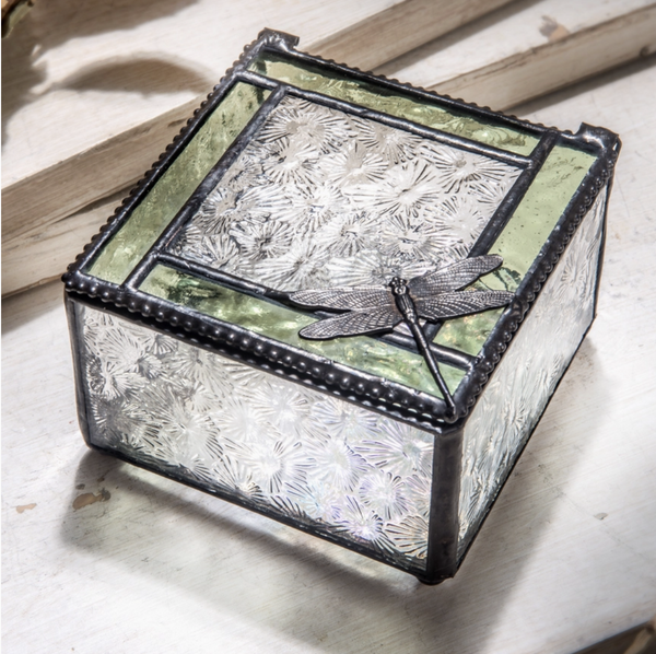 Green Stained Glass Dragonfly Keepsake Box