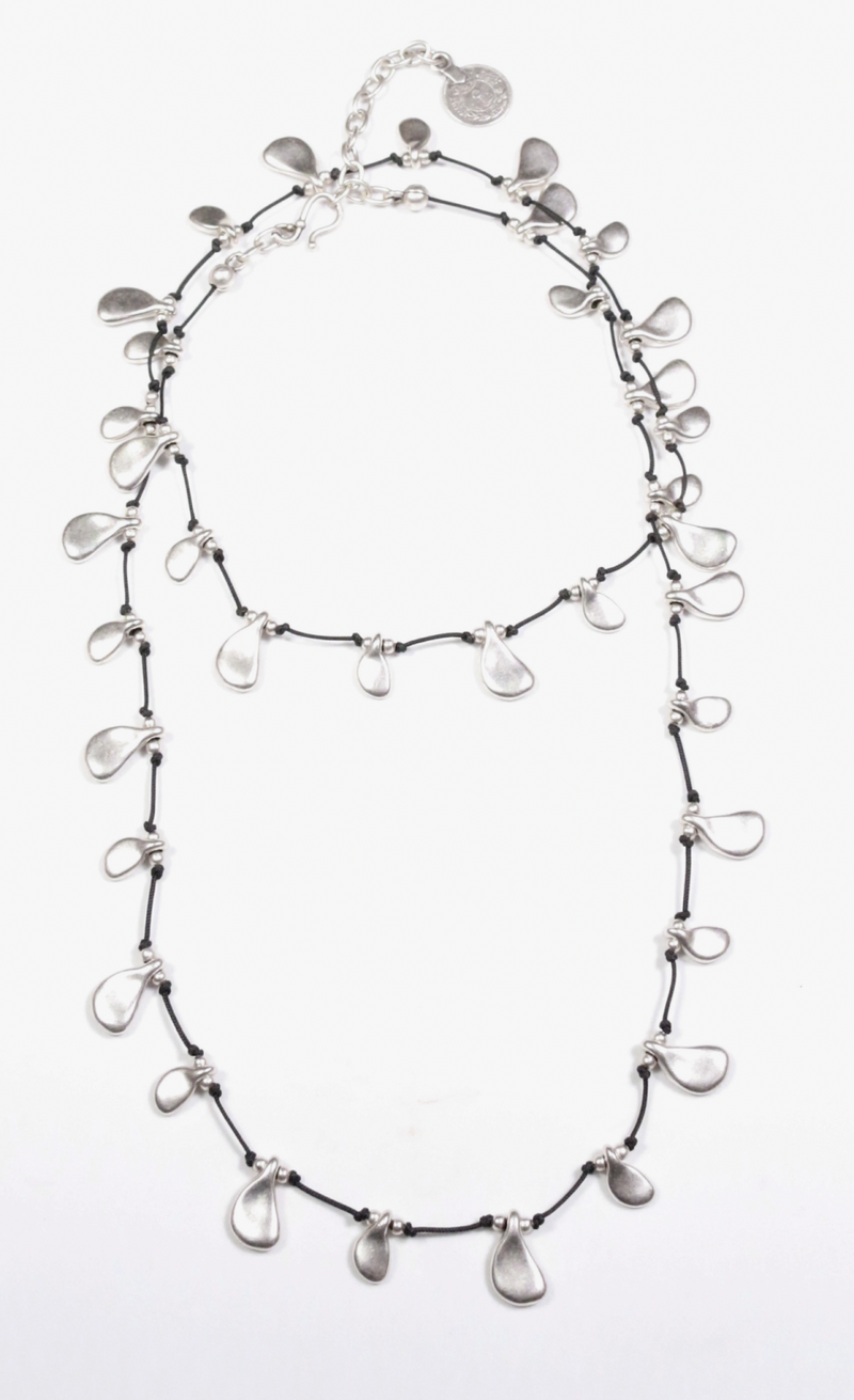 Silver Tear & Silk Necklace