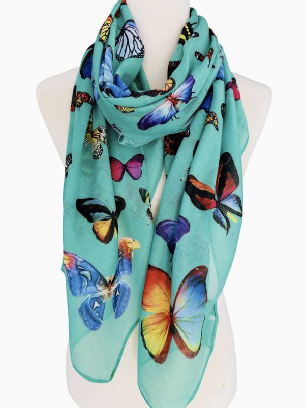 Teal Multicolor Butterfly Scarf