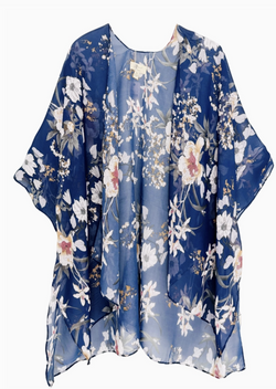 Navy Short Style Floral Kimono