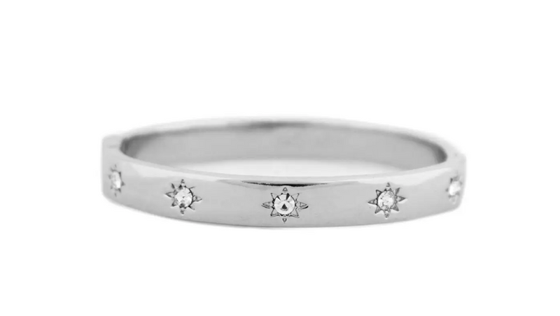 Silver Crystal Starburst Hinged Bangle