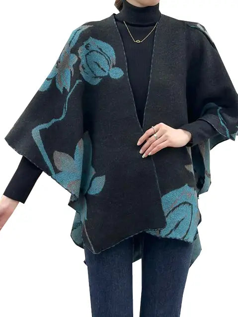 Teal Floral Poncho