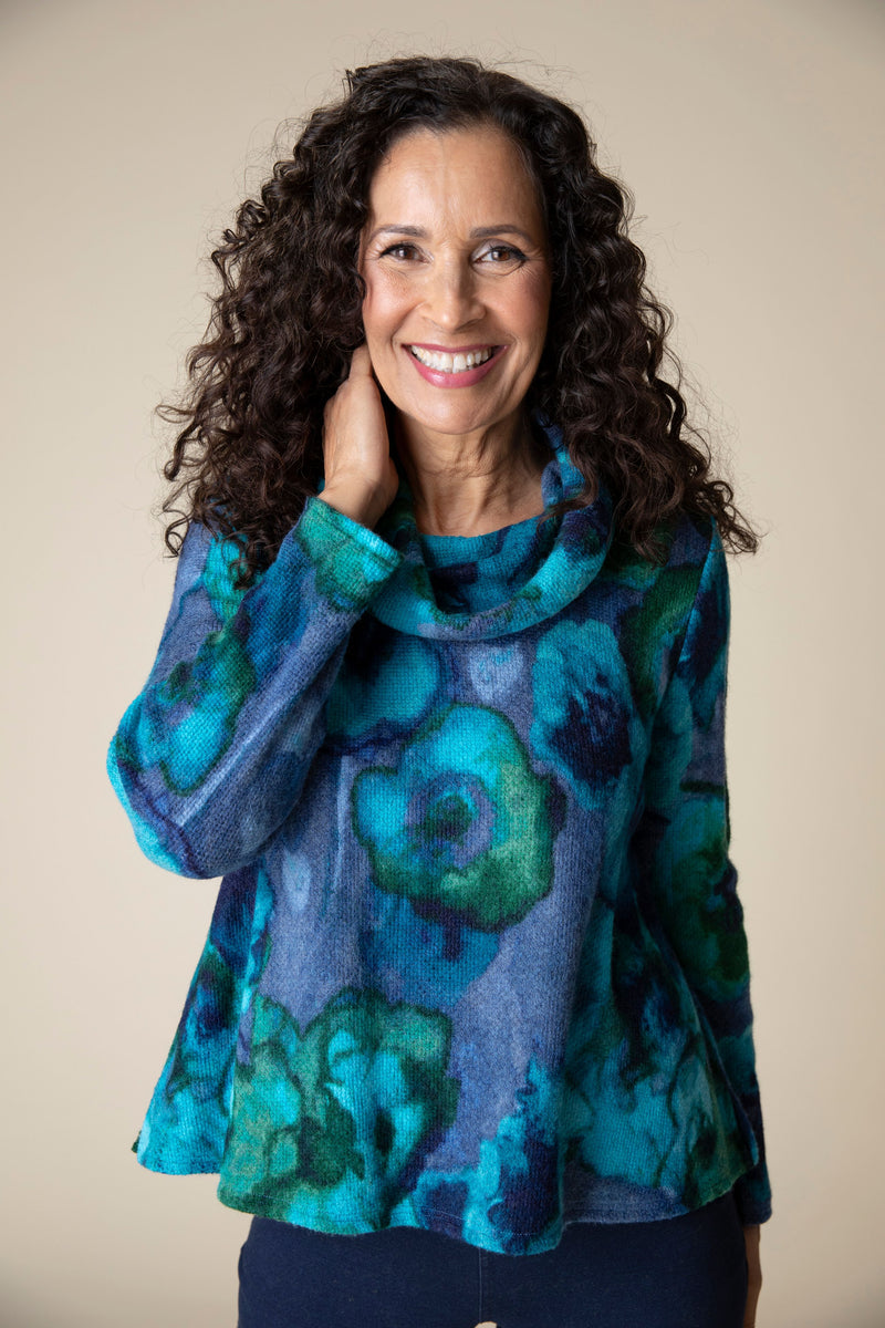 Cobalt Floral Easy Cowl Top