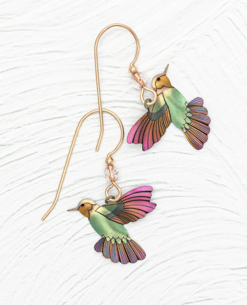 Coral Hummingbird Earring