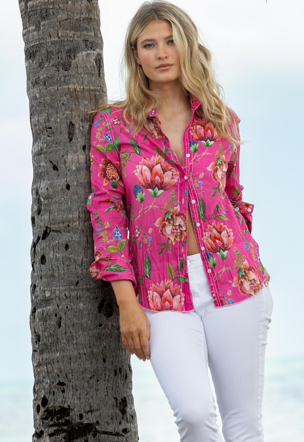 Pink Floral Print Button Top