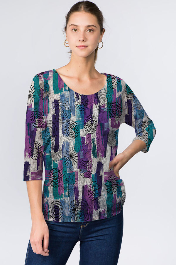 Purple Dot 3/4 Sleeve Top