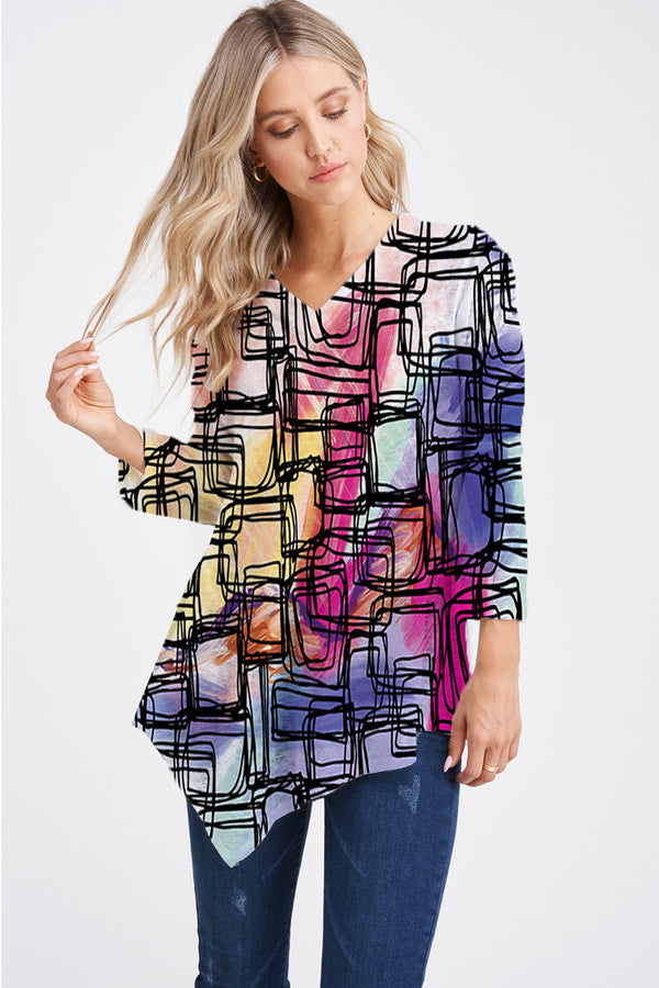 Multi Squares V-Neck Top