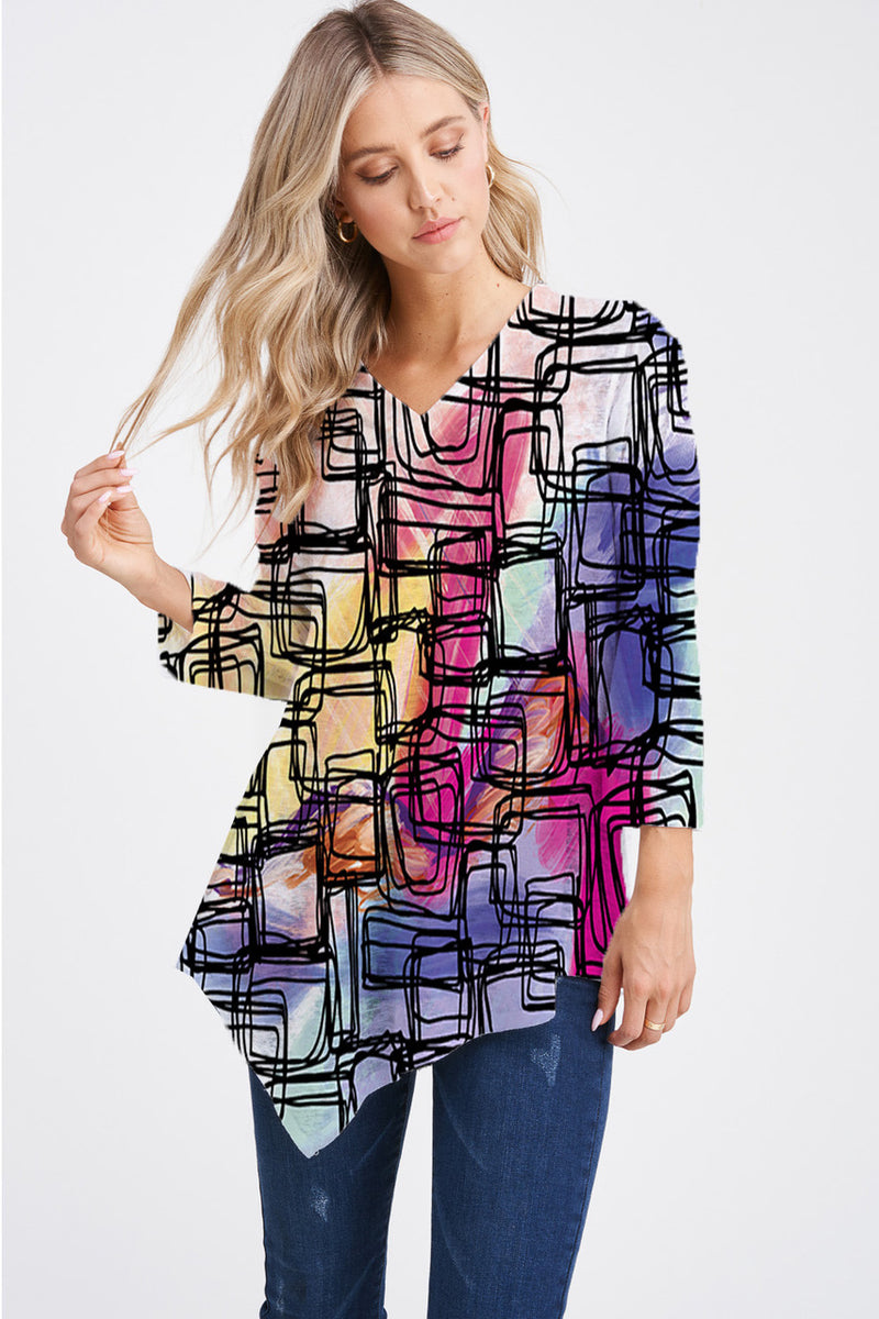 Multi Squares V-Neck Top