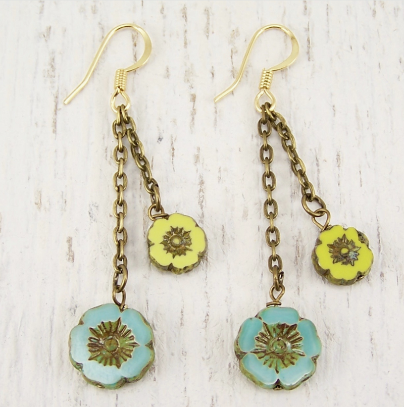 Turquoise Hibiscus Earrings