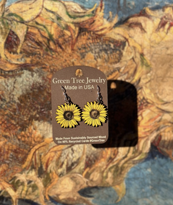 Detailed Sunflower Wooden Earring