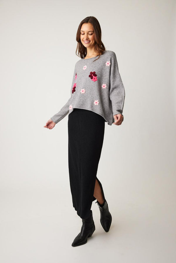 Grey Pink Floral Sweater