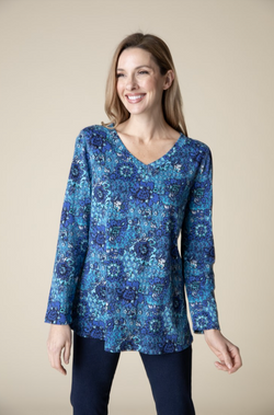 Blue Floral V-Neck Tunic