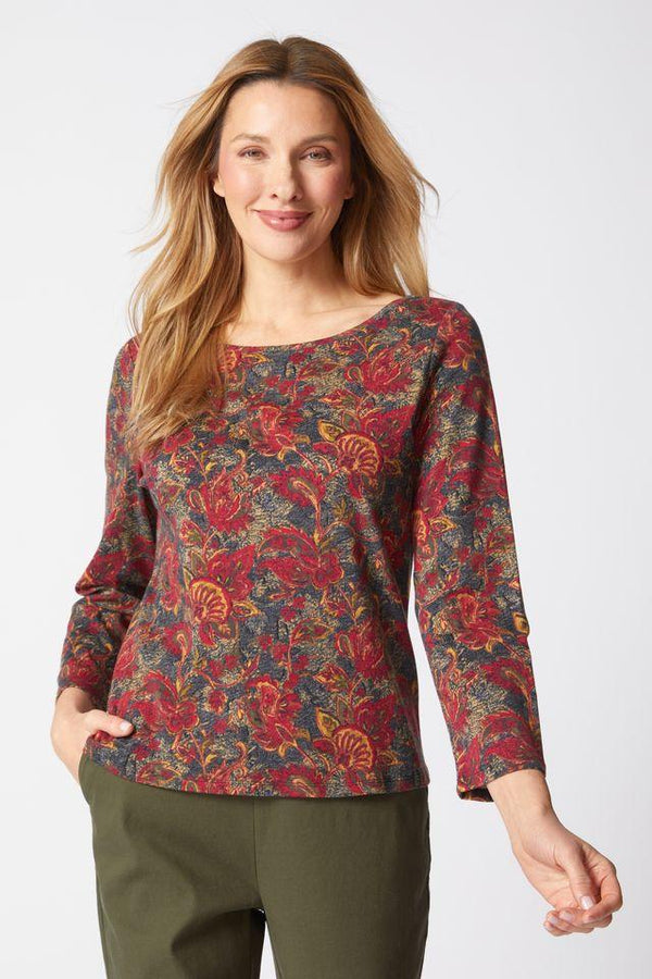 Paisley Wine Scoop Neck Top
