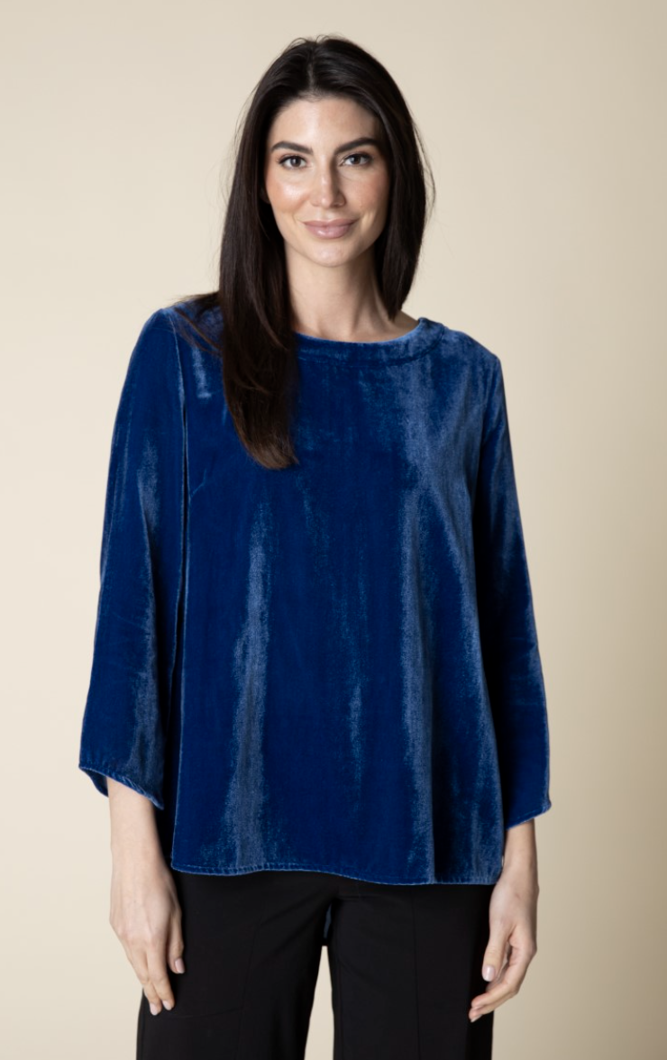 Blue Velvet Button Back Pullover