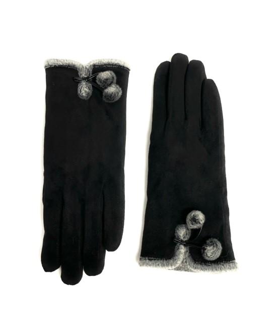 Black Suede Pom Pom Gloves