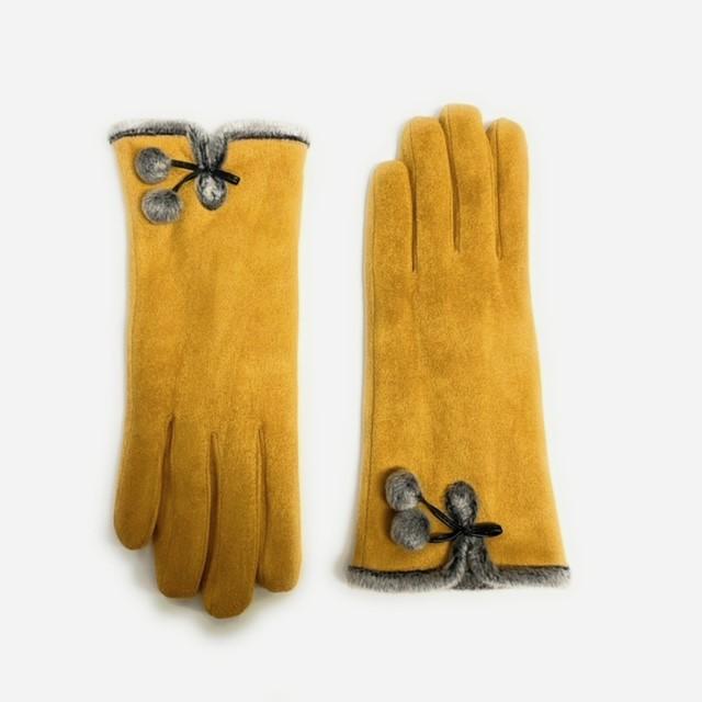 Mustard Suede Pom Pom Mittens