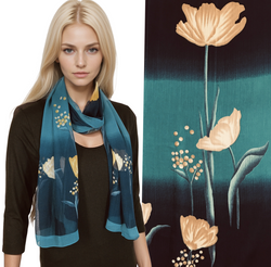 Black Teal Floral Silky scarf