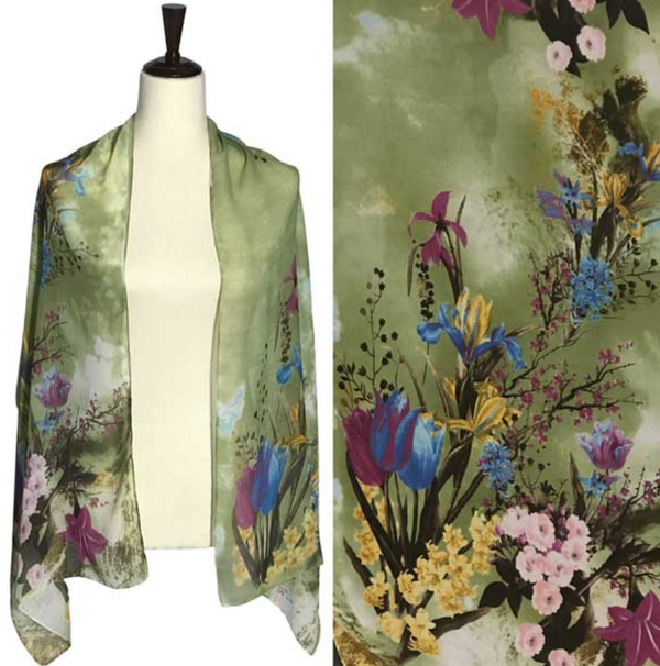 Green Multi Floral Silky scarf