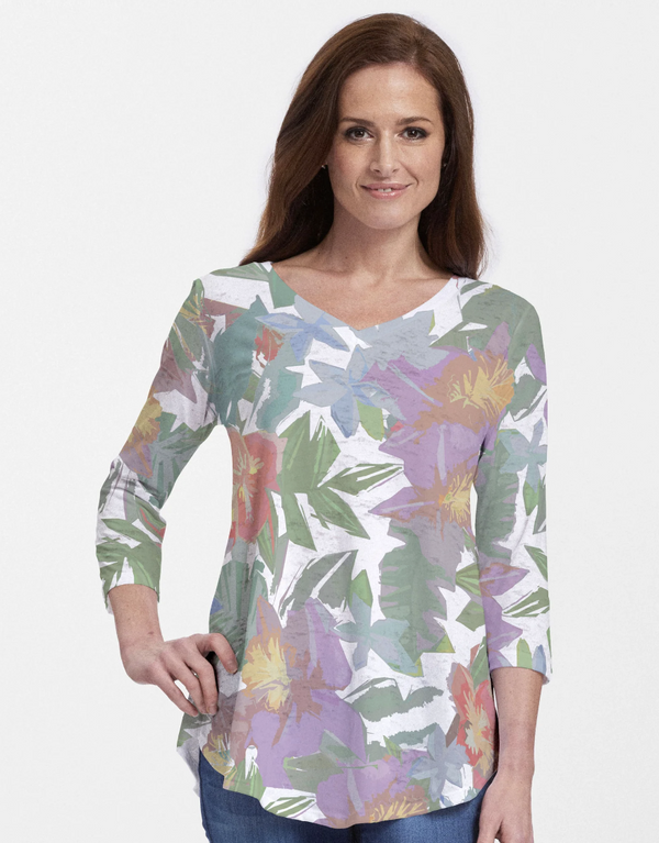 Hibiscus V-Neck Flowy Tunic Top