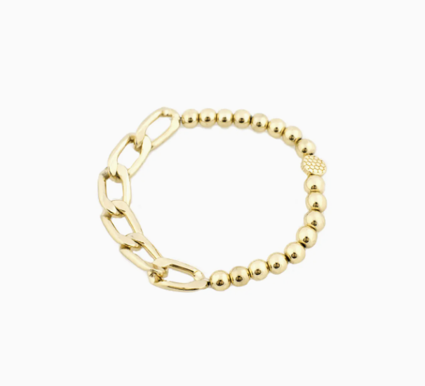 Gold Curb Chain Link and Ball Bracelet