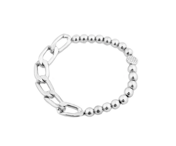 Silver Curb Chain Link and Ball Bracelet