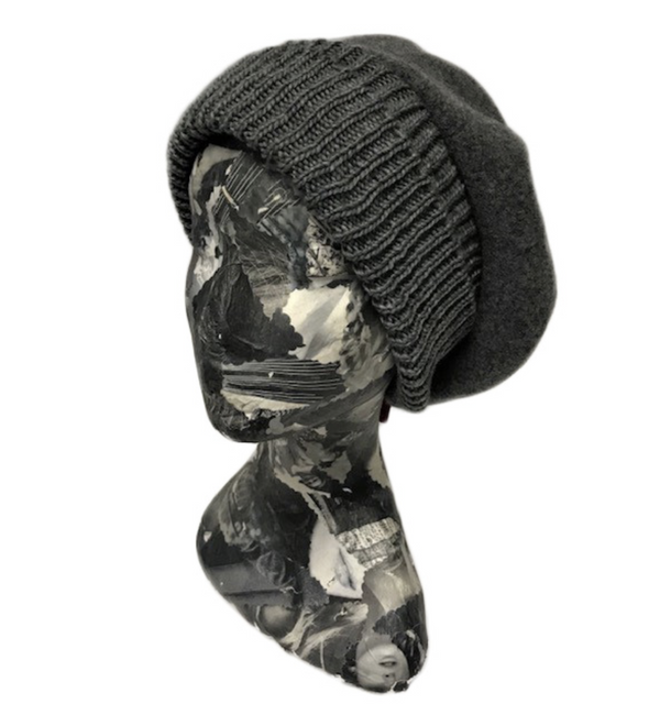 Grey Boiled Wool Slouch Cap
