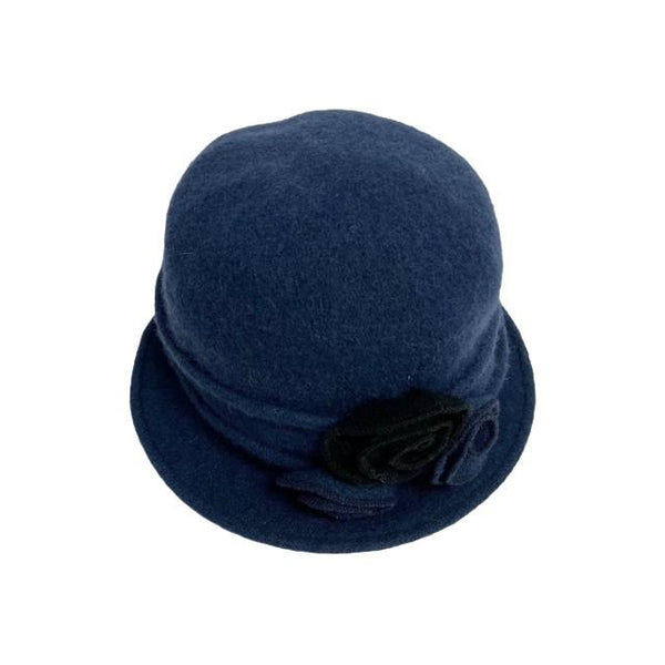 Navy Wool Flower Hat