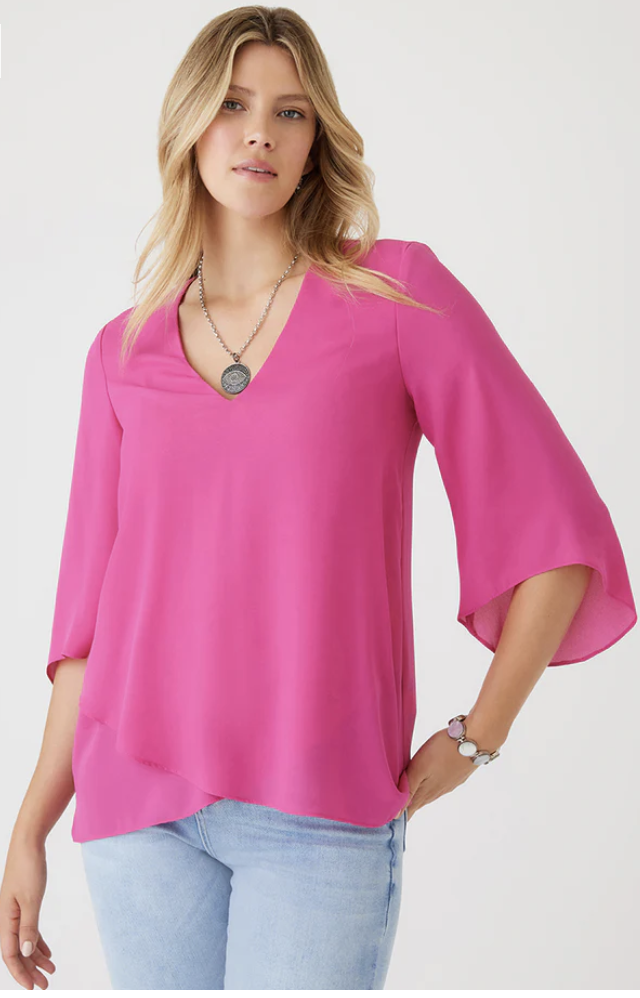 Fucshia Sleeve Asymmetric Top