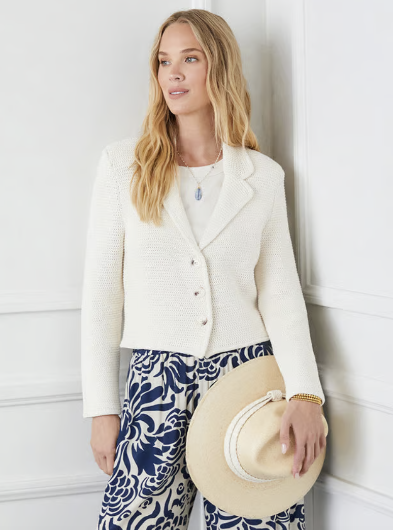 Cream Button Up Blazer Sweater