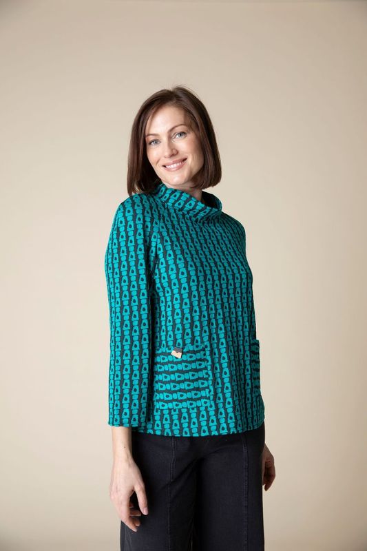 Teal Jacquard Raglan Top