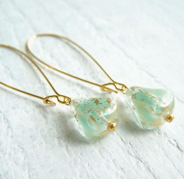 Sea Green Gold Vintage Drop Earring