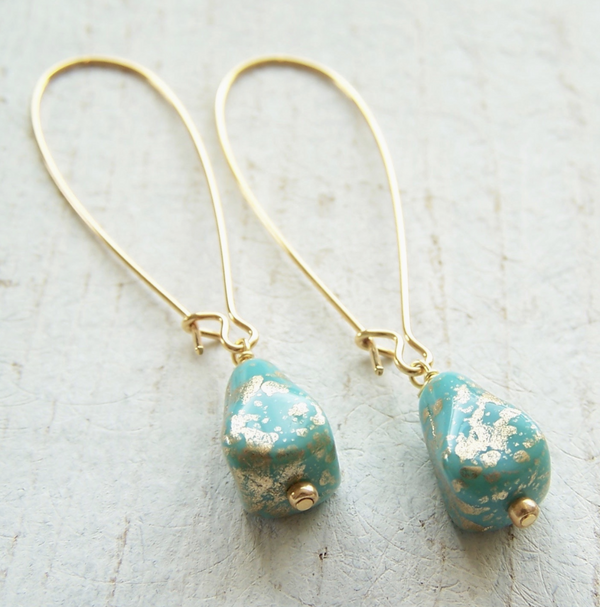Turquoise Gold Vintage Drop Earring