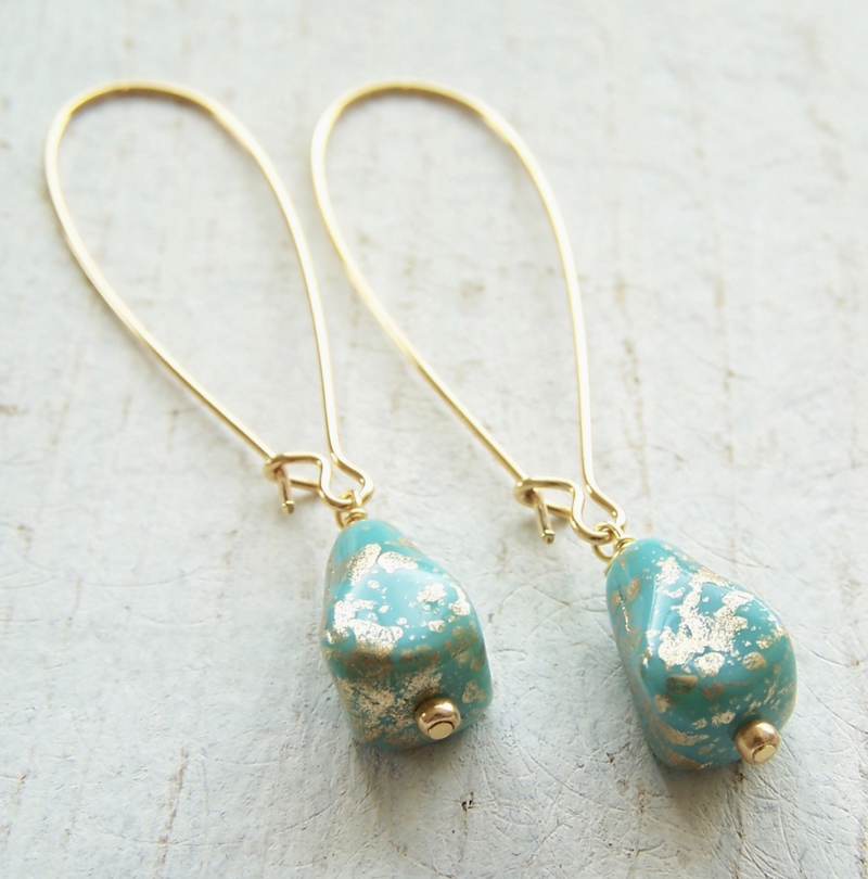 Turquoise Gold Vintage Drop Earring