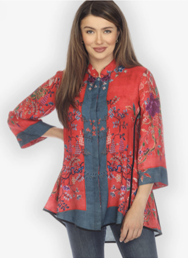Red Charm Shaped Silk Blouse
