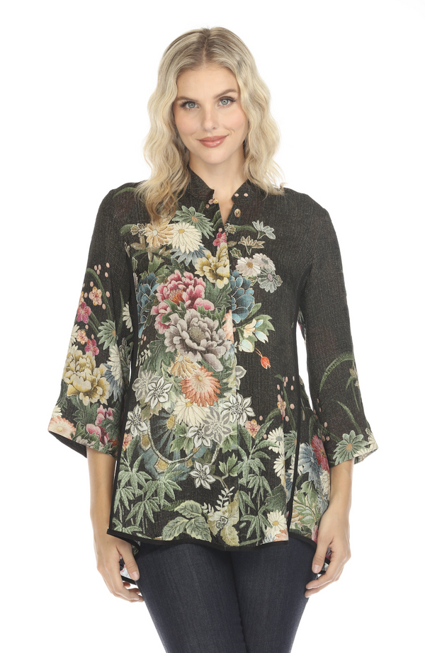 Black Floral Shaped Silk Blouse