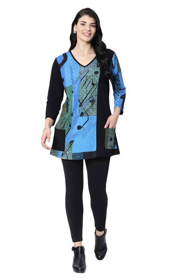 Blue V-Neck Pocket Tunic