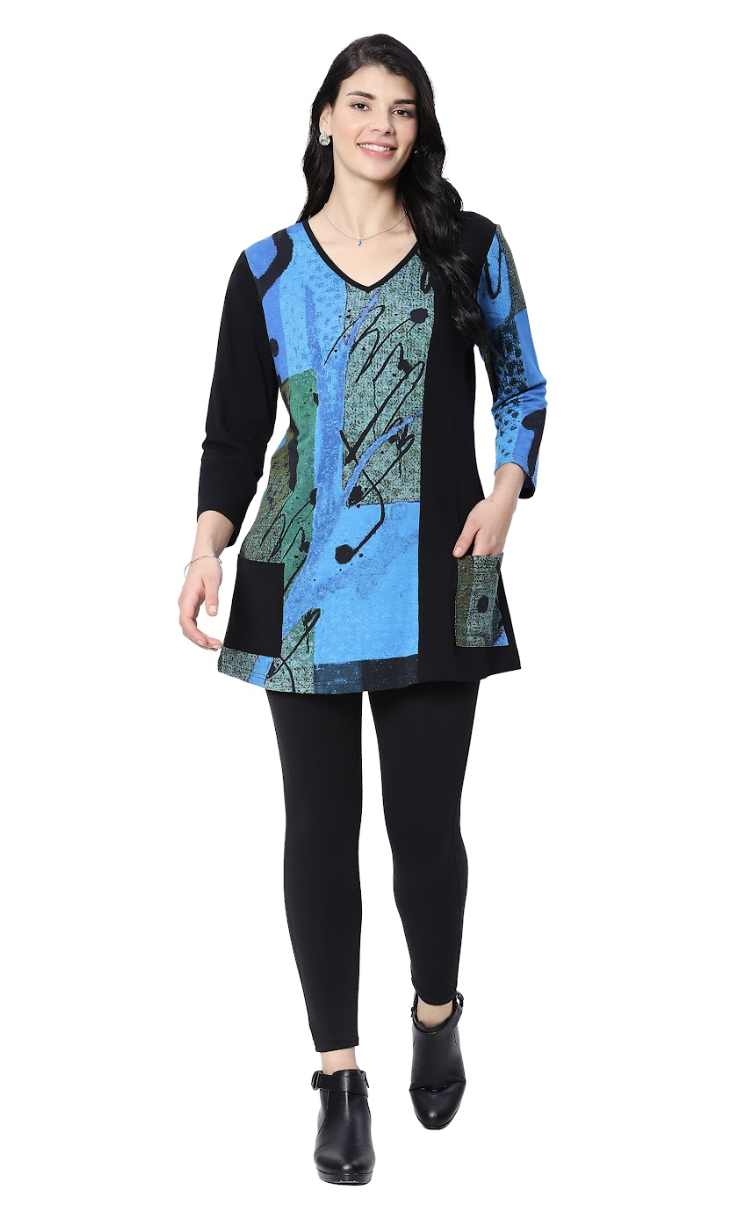 Blue V-Neck Pocket Tunic