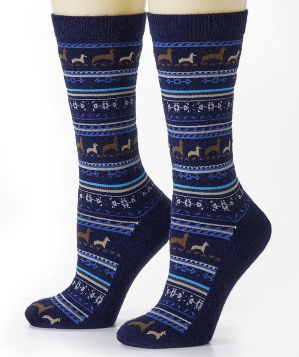 Navy Print Alpaca Crew Socks