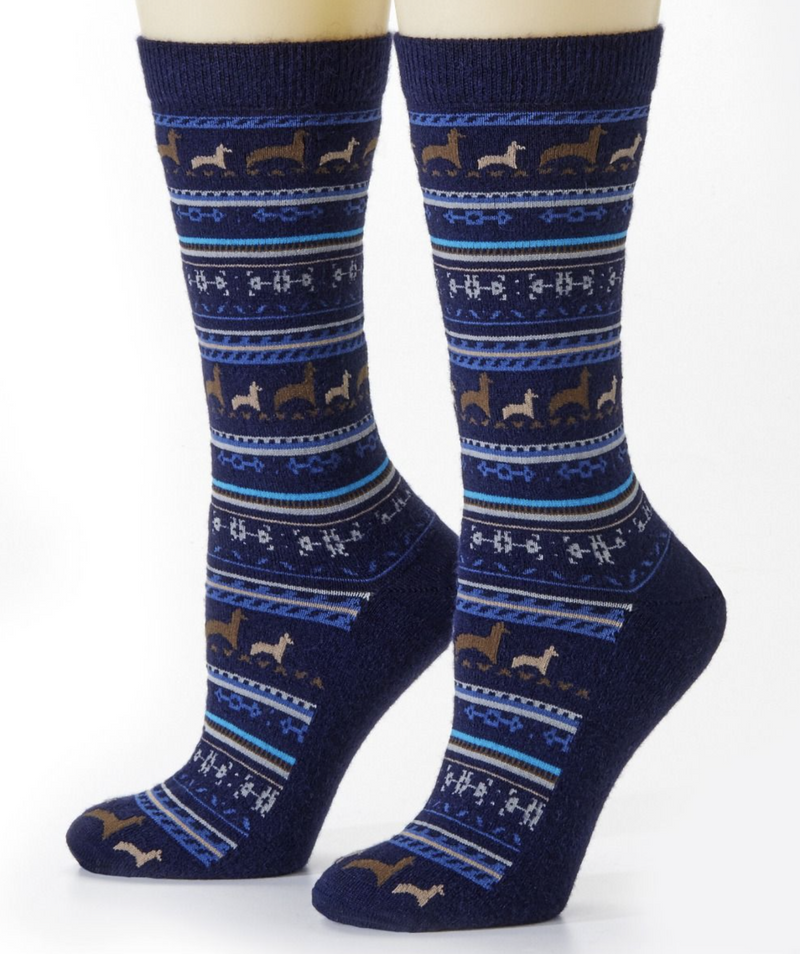 Navy Print Alpaca Crew Socks