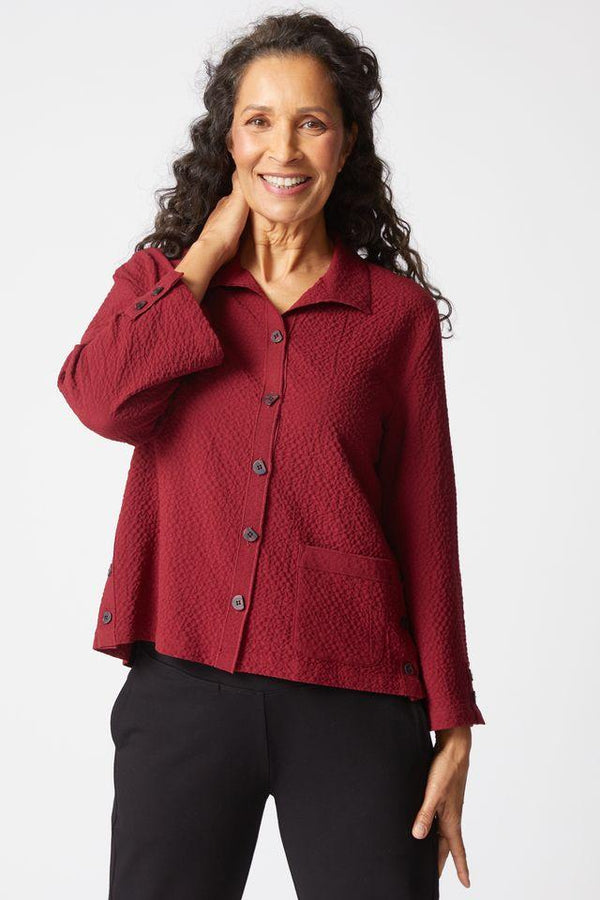 Wine Pucker Weave Button Top
