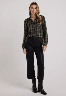 Olive Plaid Button Top