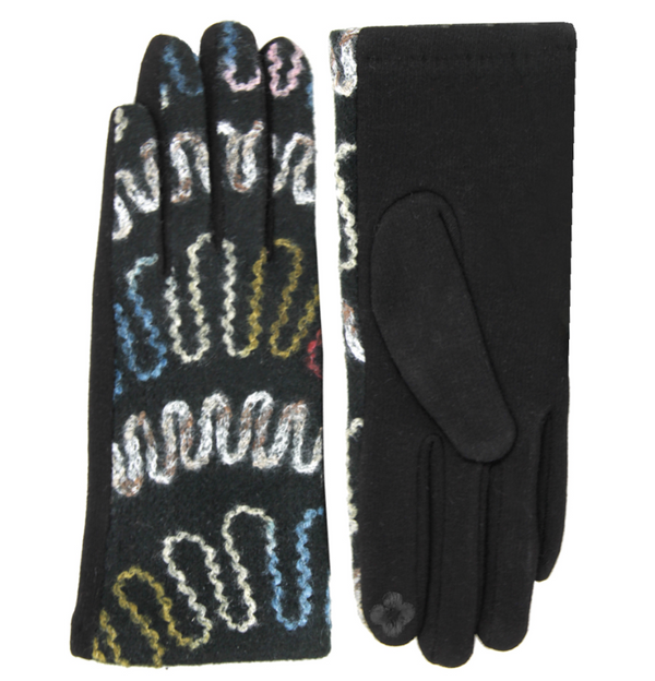 Black Embroidered Touch Screen Gloves