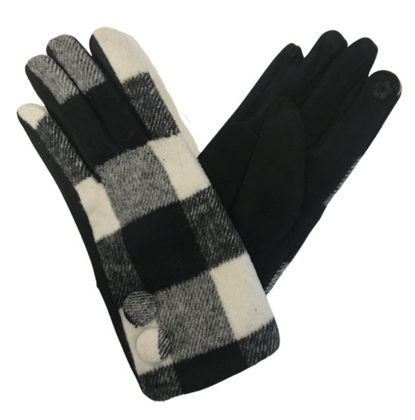 White & Black Plaid Touch Gloves