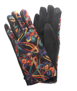 Multi Floral Embroidered Touch Screen Gloves