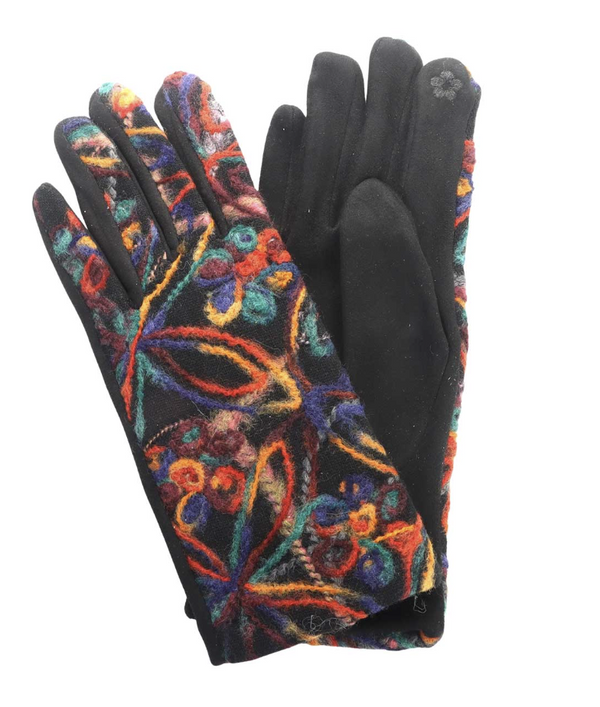 Multi Floral Embroidered Touch Screen Gloves