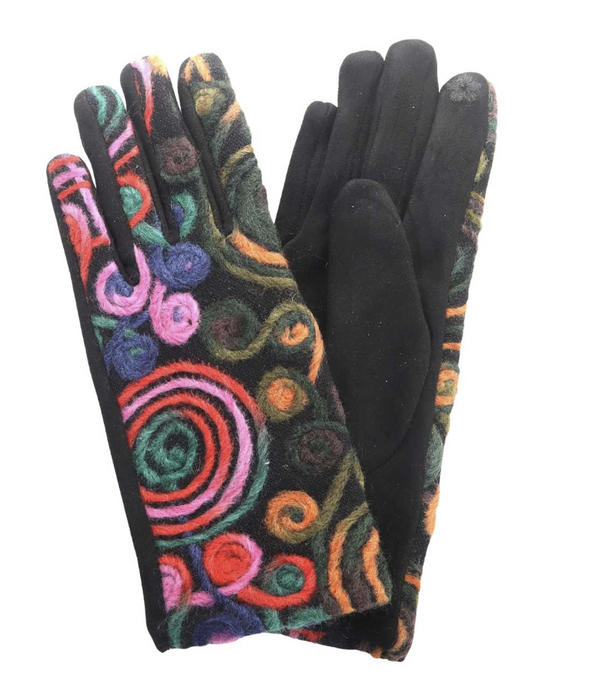 Multi Swirl Embroidered Touch Screen Gloves