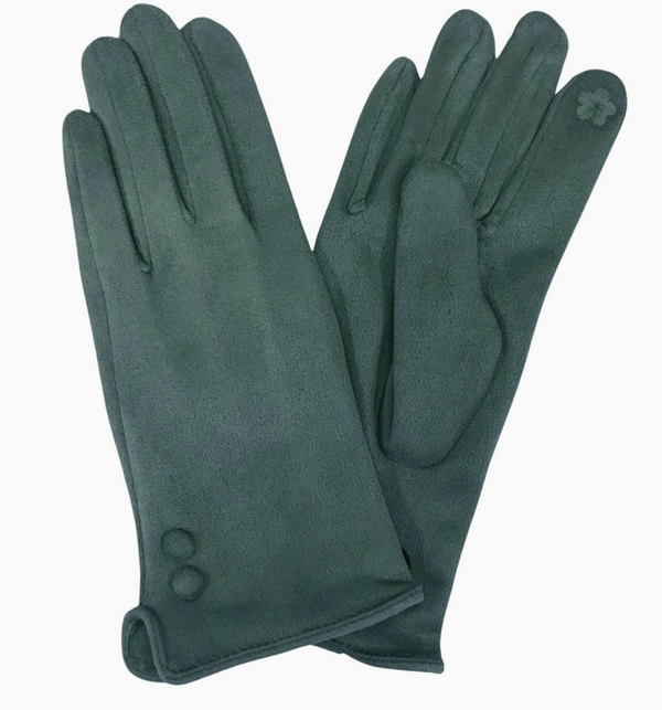 Dark Green Button Gloves