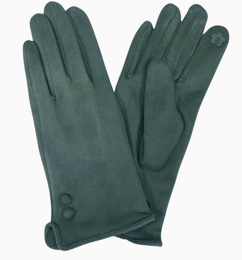 Dark Green Button Gloves