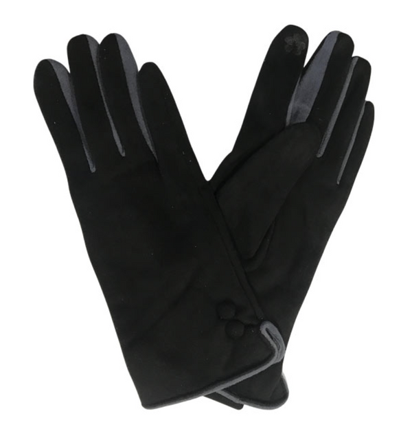 Black Button Two Tone Gloves