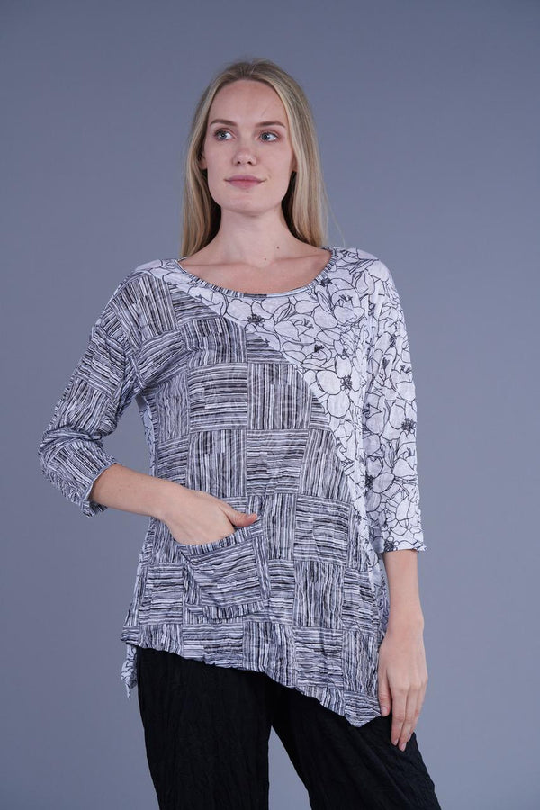 Black and White Crinkle Asymetrical Top